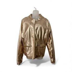 Rose Gold Motorcycle Jacket Cavalini Faux Leather Bomber Jacket 3X